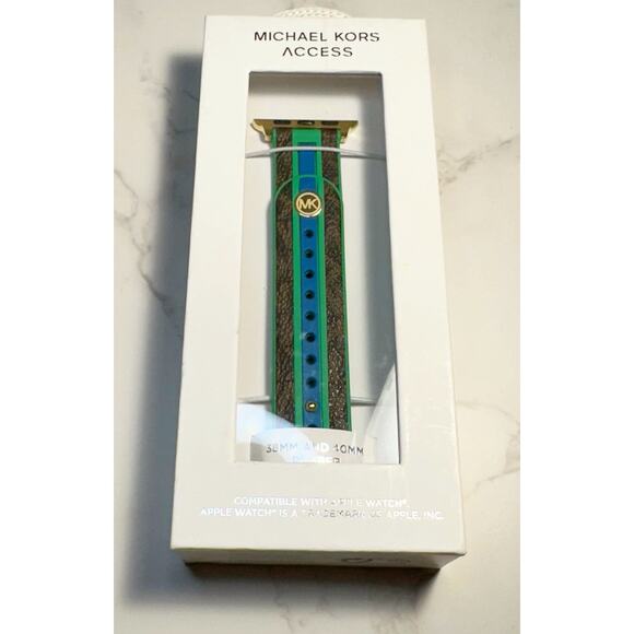 NWT Michael Kors PVC and Rubber 38mm/40mm/41mm Apple Watch Band Green Brown $115 - Picture 2 of 6